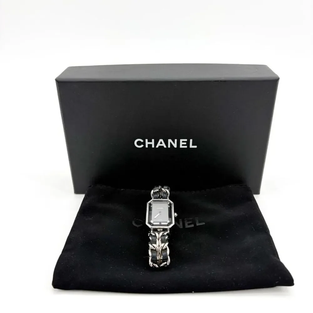 Chanel Première Steel Black Leather Chain Watch